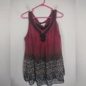 VTG Y2K Dress Barn Animal‎ Print Blouse Sheer Embellished Artsy 22/24W